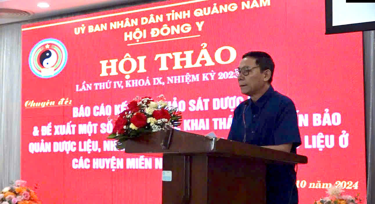 Lương y Trần Trừng Chủ tịch Hội Đông y tỉnh Quảng Nam phát biểu tại hội thảojpg